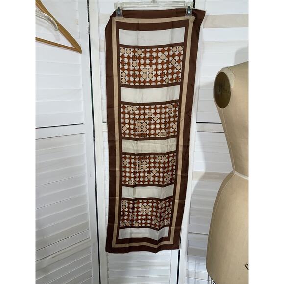 Vintage The Denver 100% Silk Brown Rectangular Scarf Made in Japan Hand Rolled - Picture 7 of 7